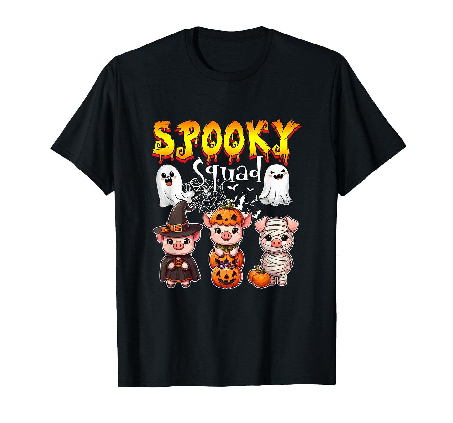 Spooky Halloween Squad Three Cute Pigs Cosplay Witch T-Shirt