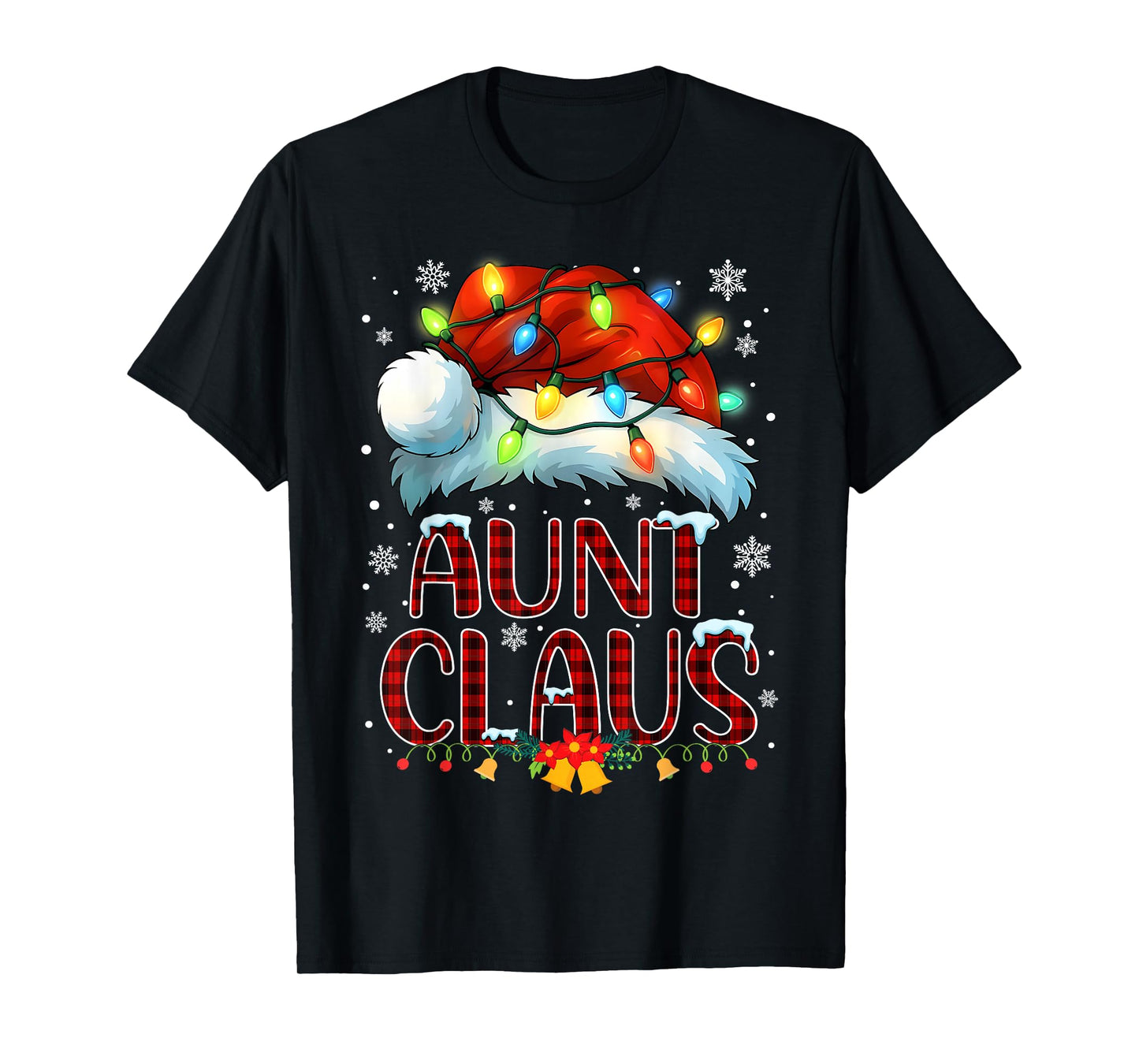 Christmas Hat Lights Pajama Aunt Claus Family Matching T-Shirt