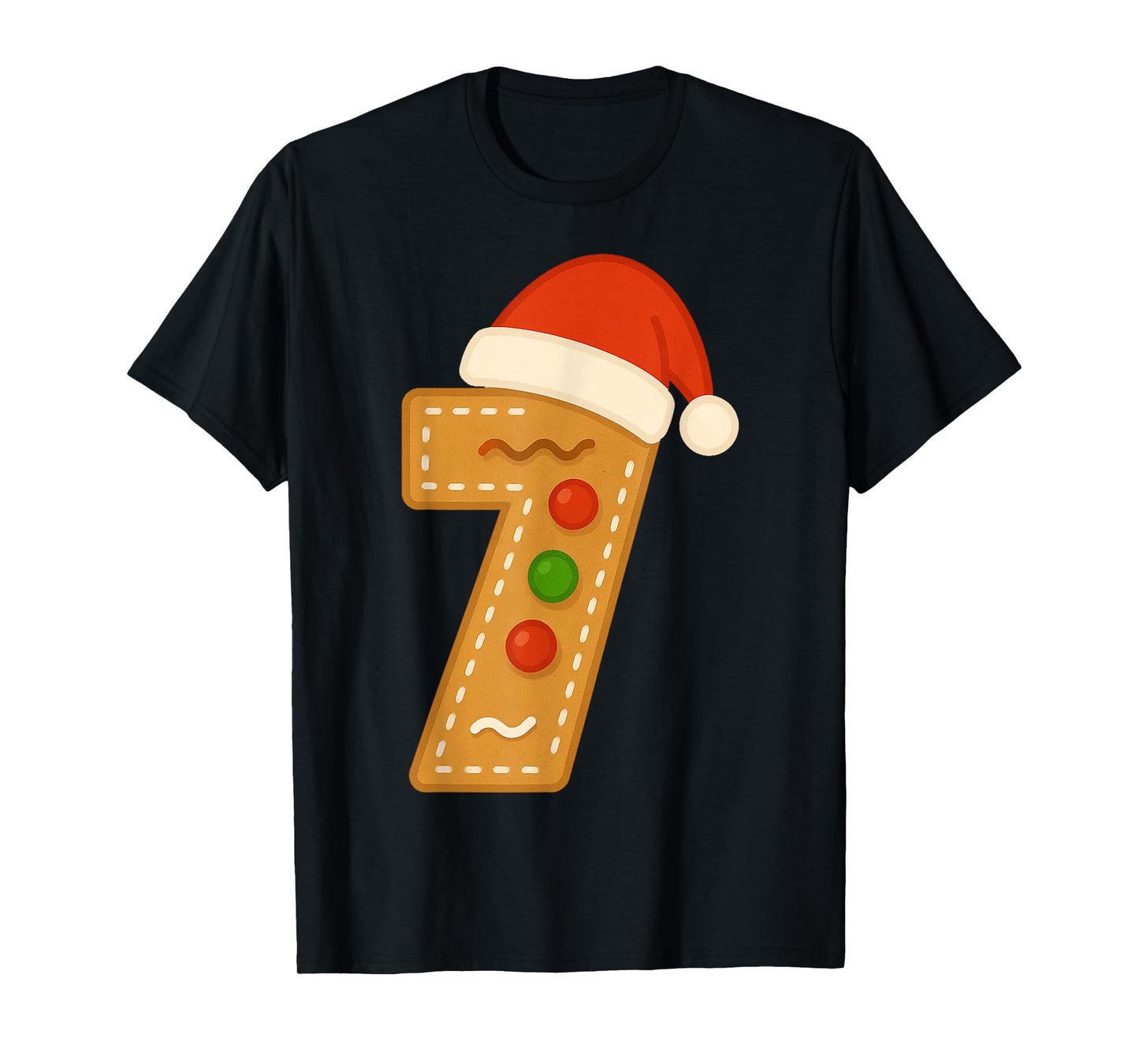 Cute Gingerbread Number 7 with Santa Hat Seventh Christmas T-Shirt