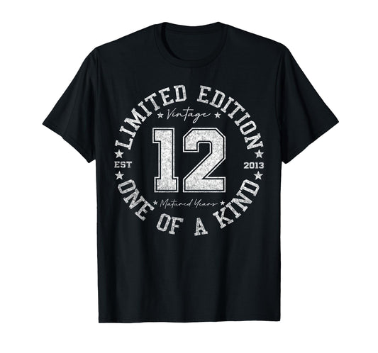 Retro One Of a Kind Shirts For Men Women 2025 12th Birthday T-Shirt, Unisex, Black, Small, Crew Neck, Classic, Short Sleeve, Vintage, Number, 12-Year-Olds, Girls, Boys