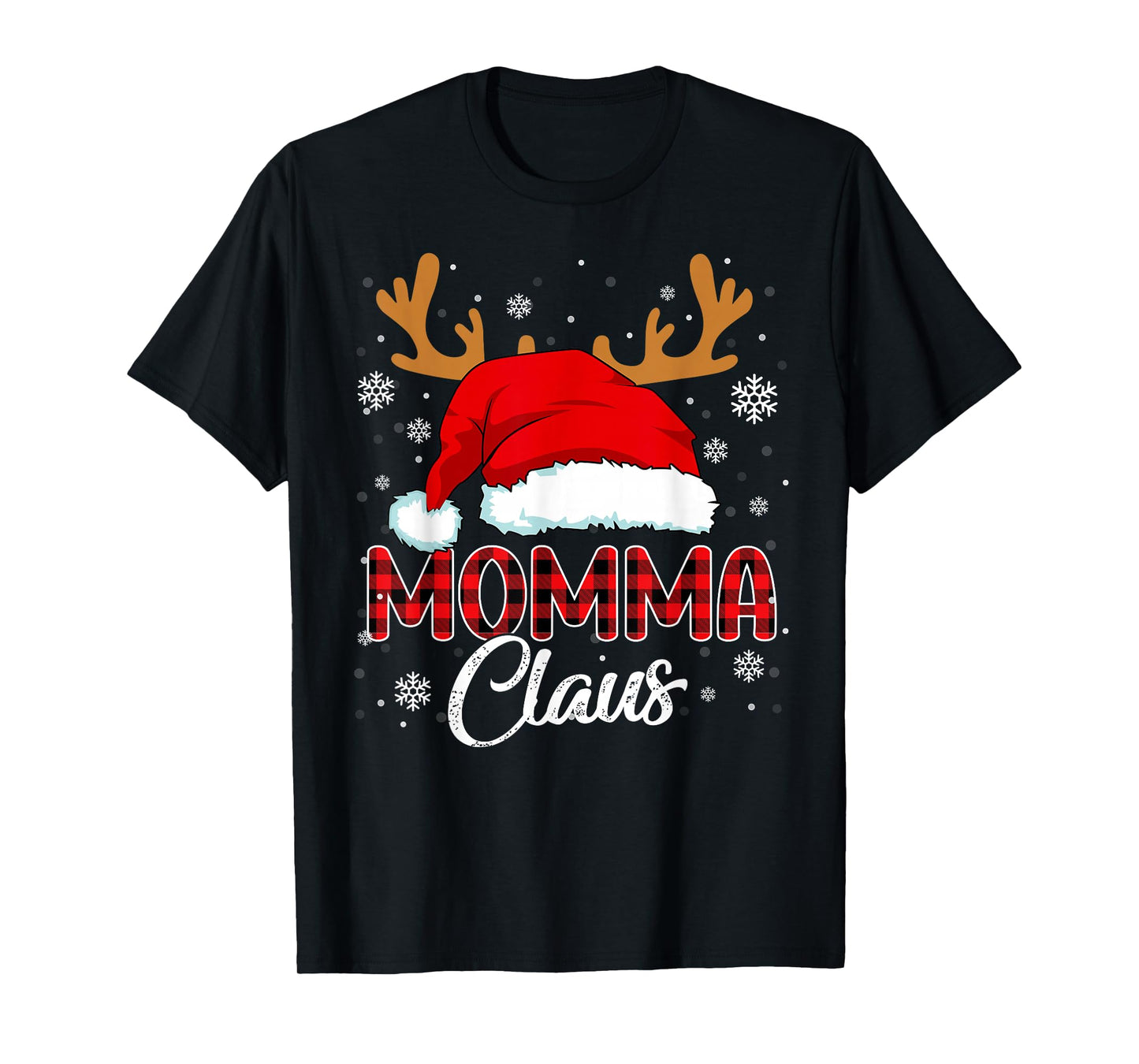 Momma Claus Santa Hat Christmas Red Plaid Matching Family T-Shirt