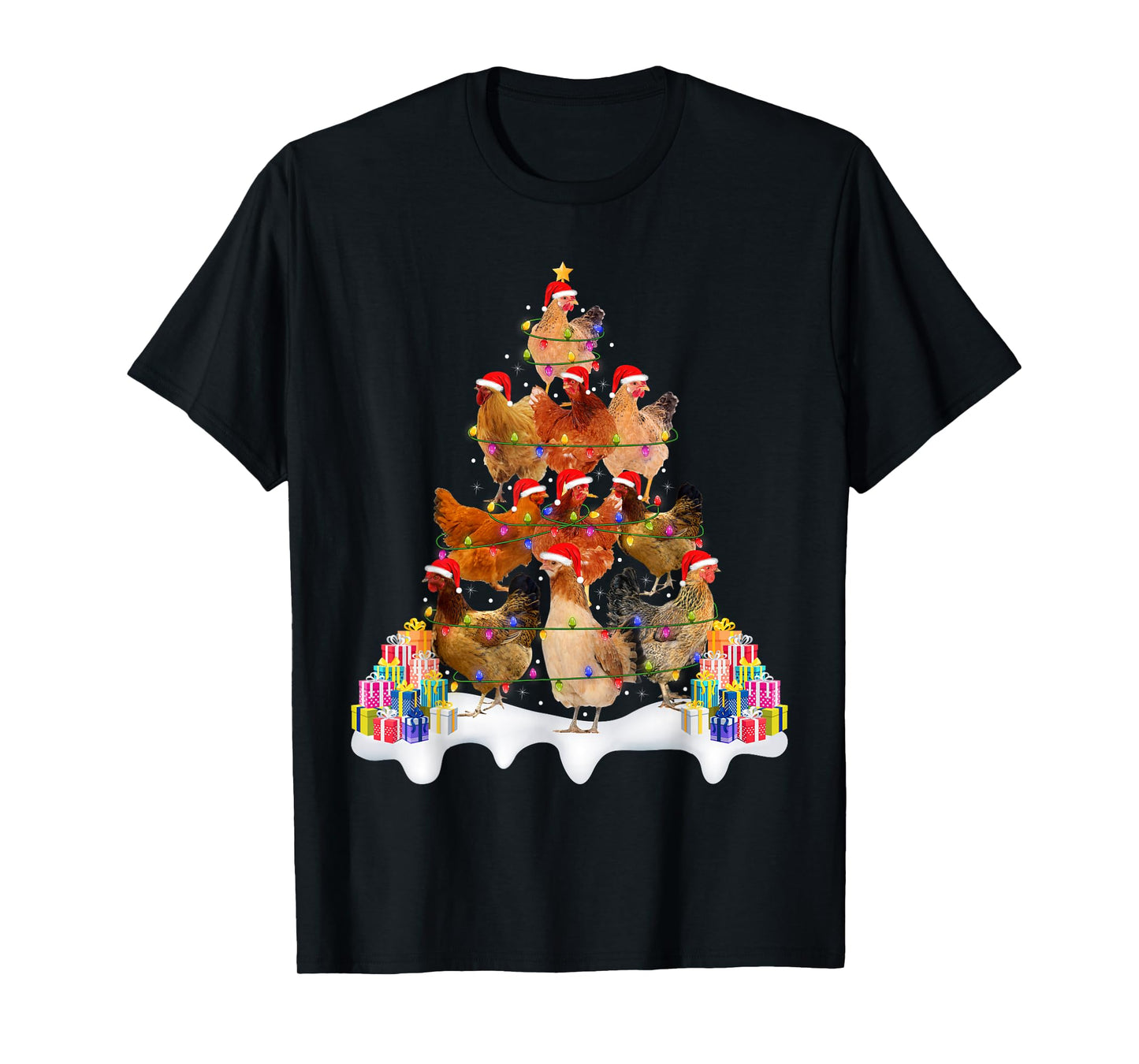 Chicken Christmas Tree Lights Funny Farm Animal Chicken Xmas T-Shirt