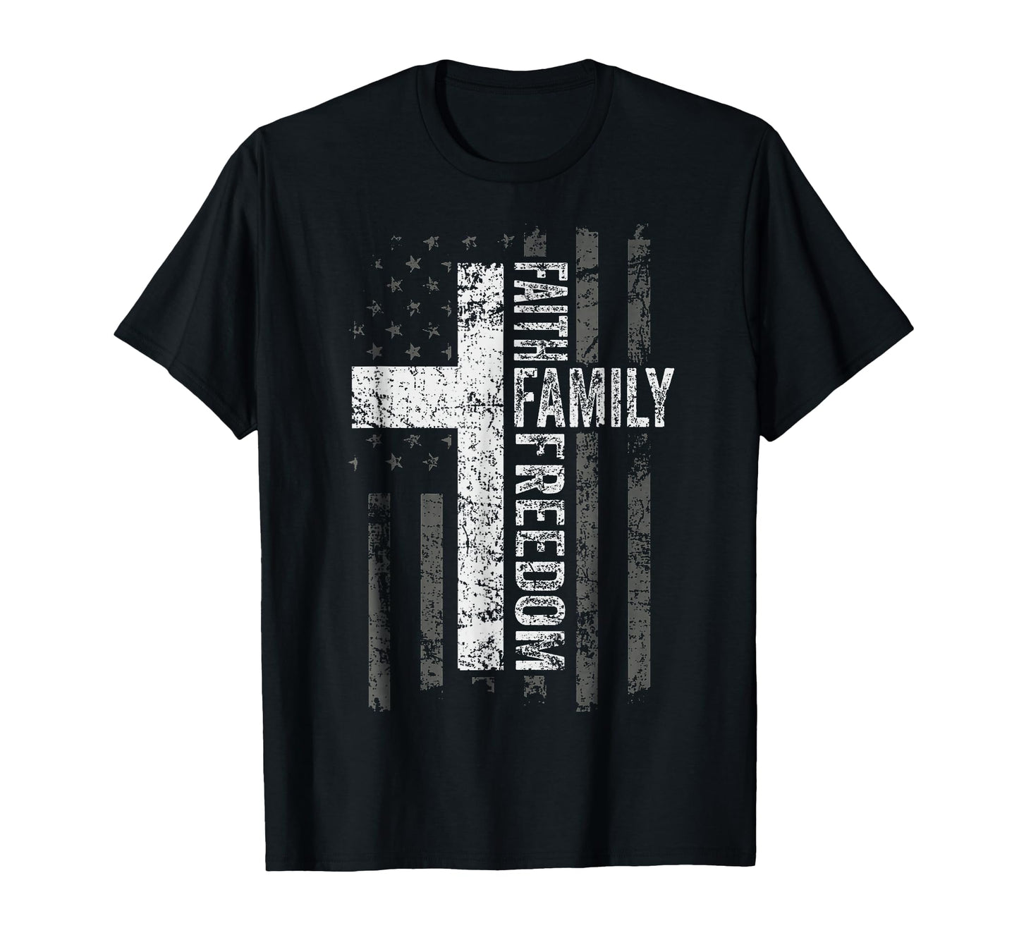 Faith Family Freedom Patriotic Christian Vintage USA Flag T-Shirt