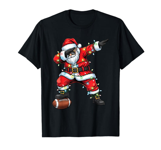 Dabbing Santa Funny Christmas Football Men Women Boys Girls T-Shirt