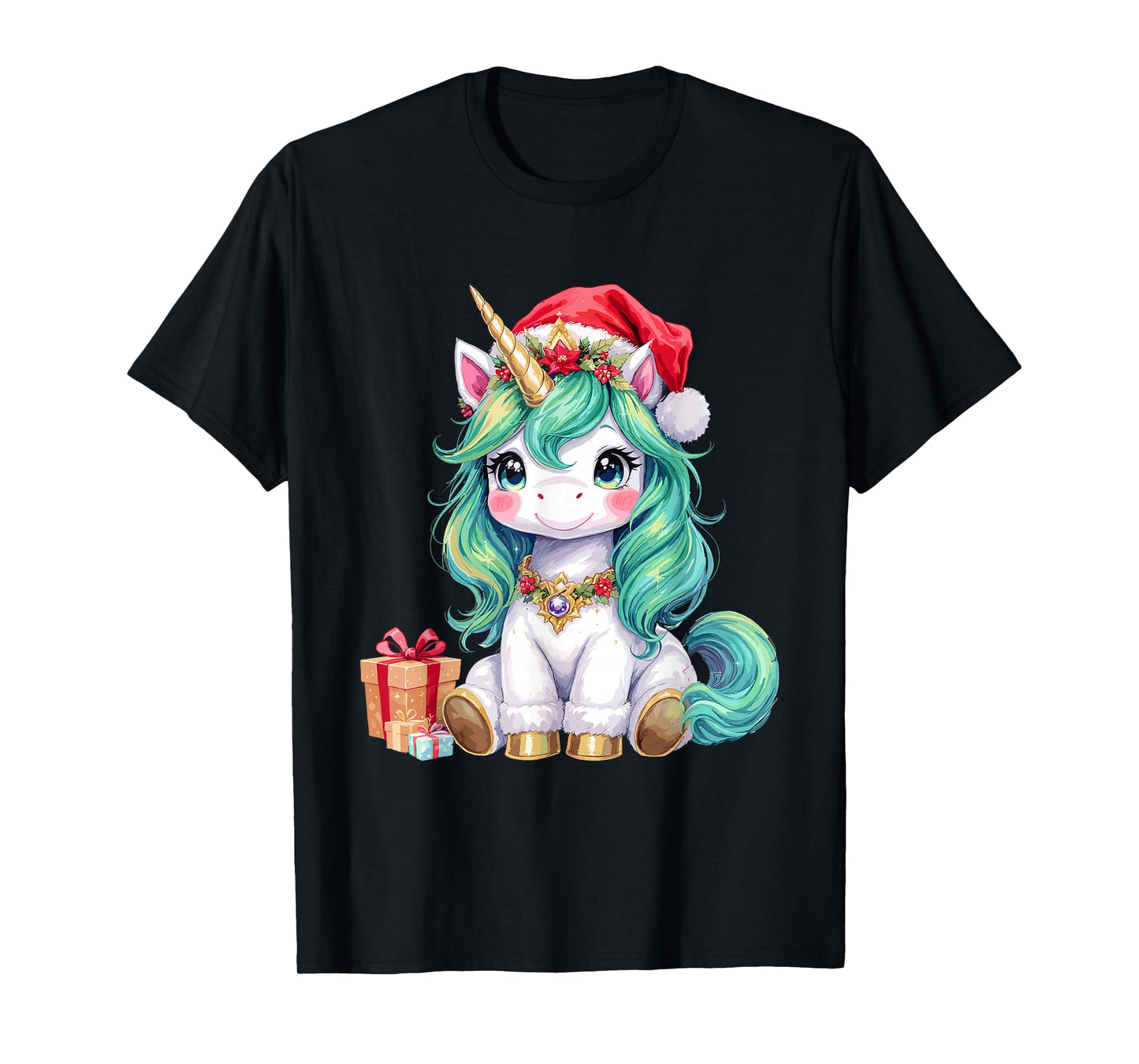 Cute Unicorn Magical Christmas Girls Kids Santa Xmas T-Shirt
