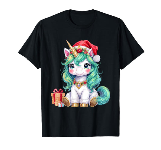 Cute Unicorn Magical Christmas Girls Kids Santa Xmas T-Shirt