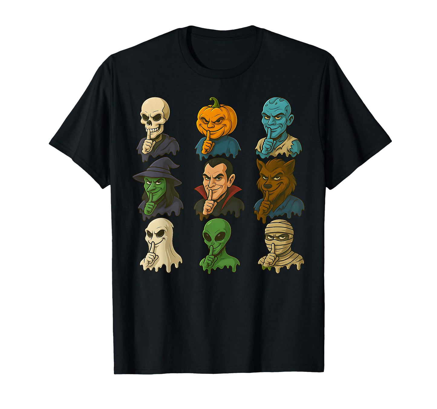 Funny Halloween Monsters Sigma Face Meme Shhh T-Shirt