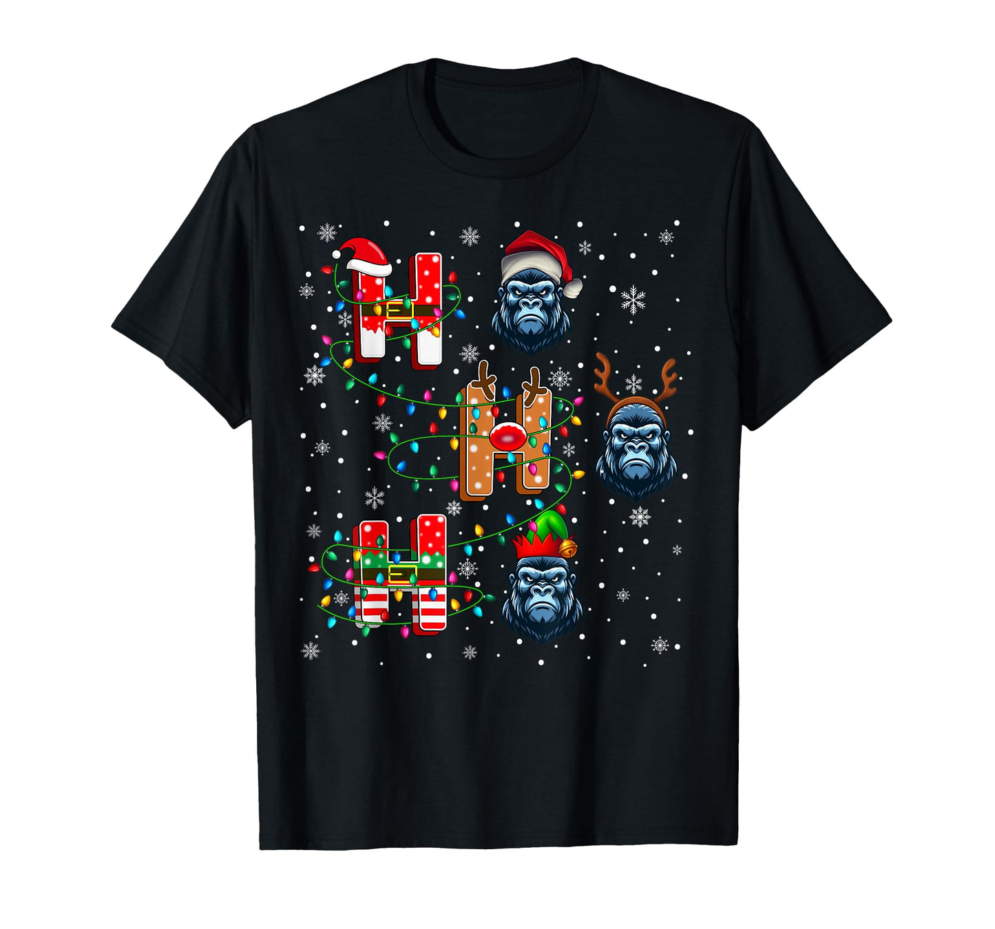 Ho Ho Ho Santa Reindeer Hat Elf Gorilla Animal Christmas T-Shirt