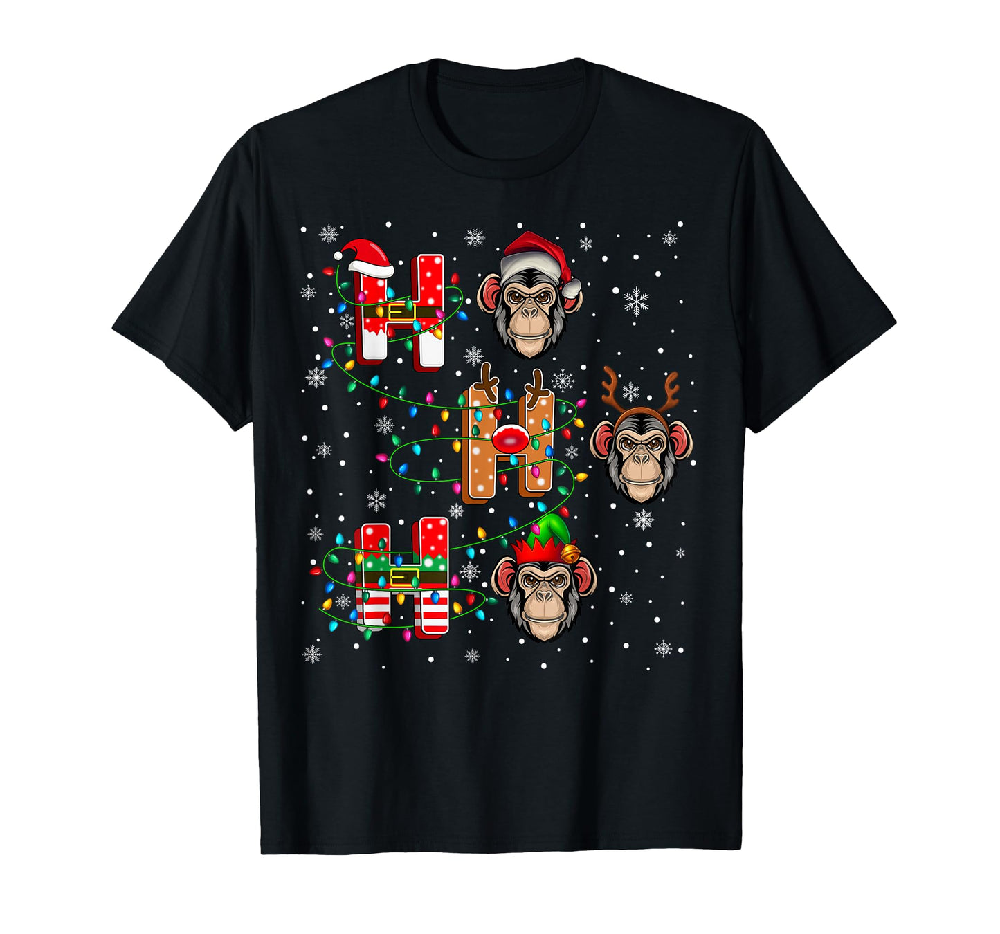 Ho Ho Ho Santa Reindeer Hat Elf Chimpanzee Animal Christmas T-Shirt