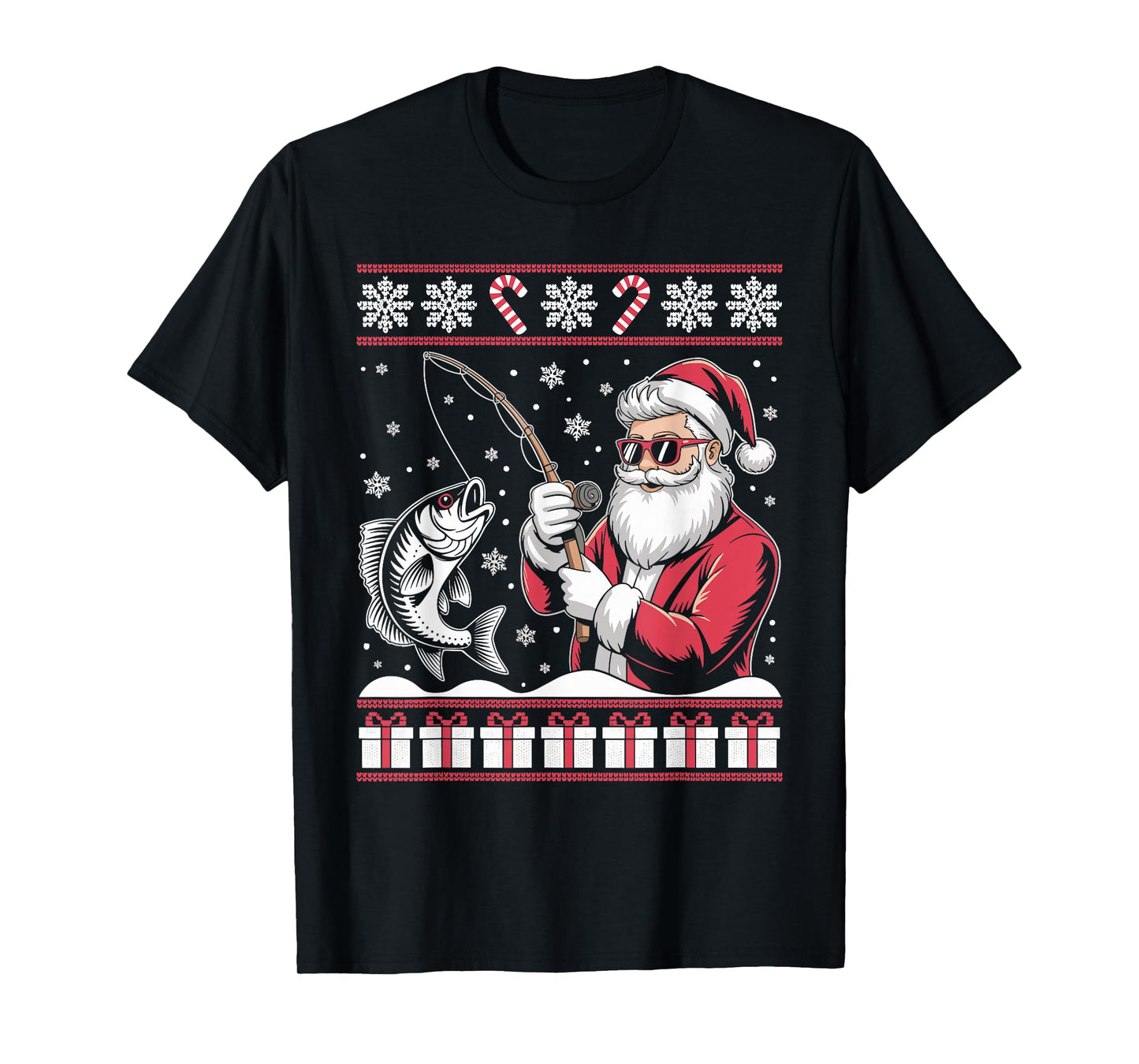 Funny Santa Claus Fishing Ugly Christmas Sweater Fisherman T-Shirt