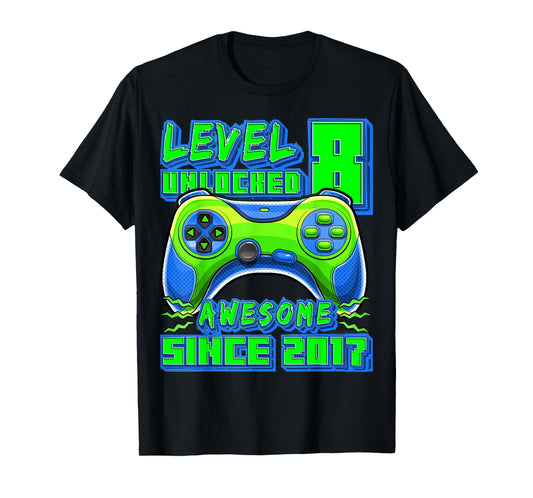8th Birthday Boy Level 8 Gamer 8 Year Video Game Party T-Shirt