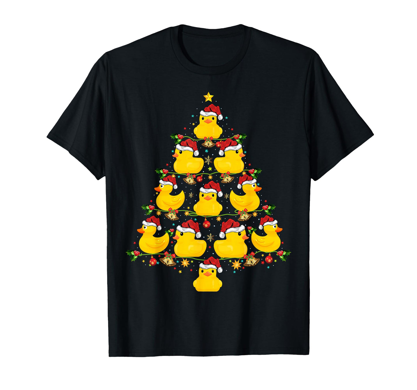 Rubber Duck Christmas Tree Pajamas Lights Xmas T-Shirt