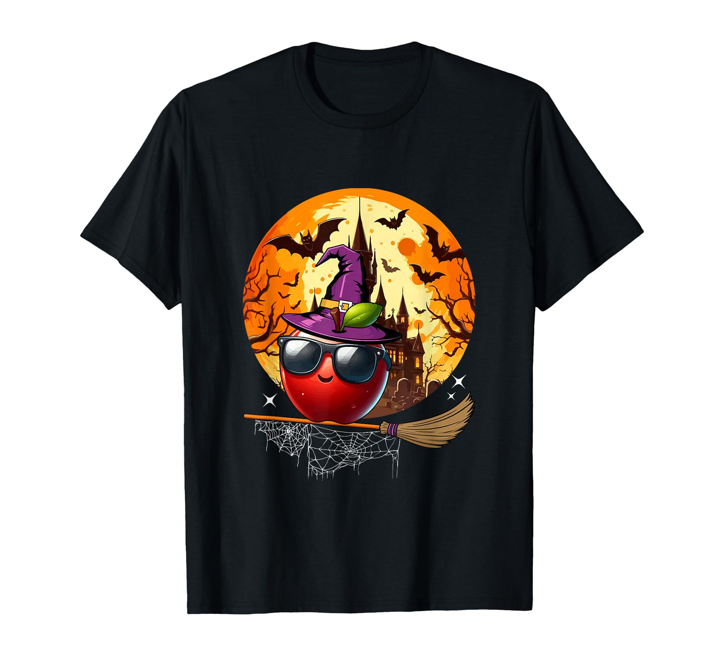 Apple Sunglasses Cosplay Witch Halloween Moon Matching Vegan T-Shirt