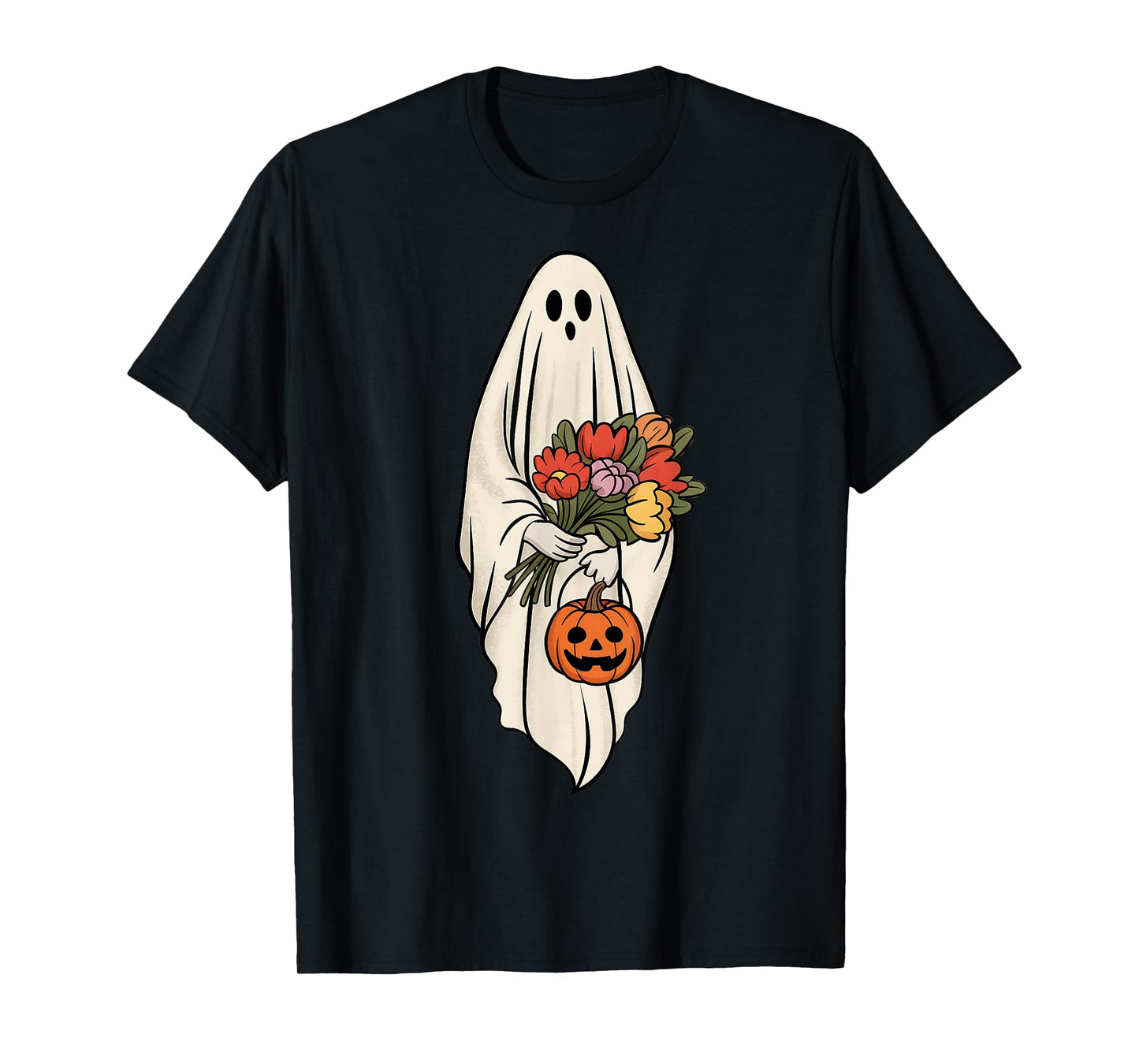 Vintage Ghost Boo Floral Pumpkin Halloween Women Kids Girls T-Shirt