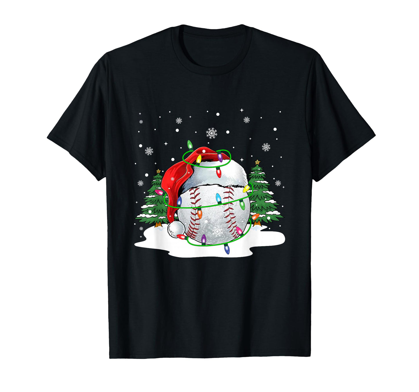 Baseball Christmas Santa Sports Xmas Lights Santa Hat Men T-Shirt