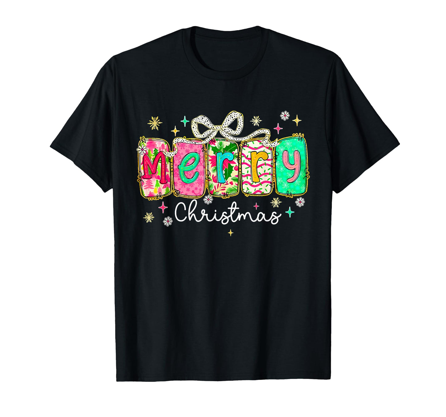 Merry Christmas Tree Coquette Bow Merry and Bright Girl T-Shirt