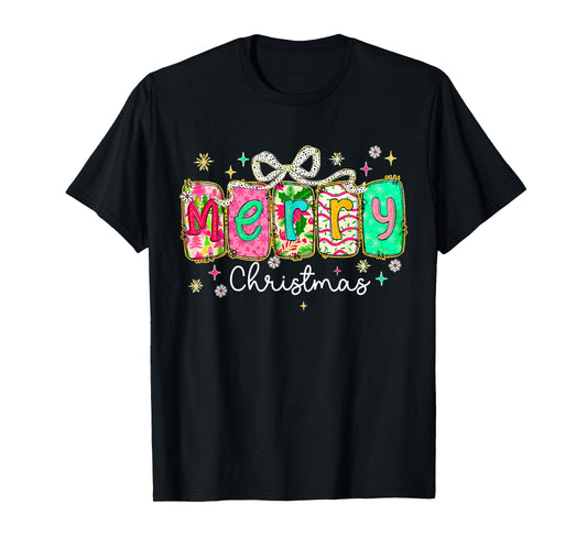 Merry Christmas Tree Coquette Bow Merry and Bright Girl T-Shirt