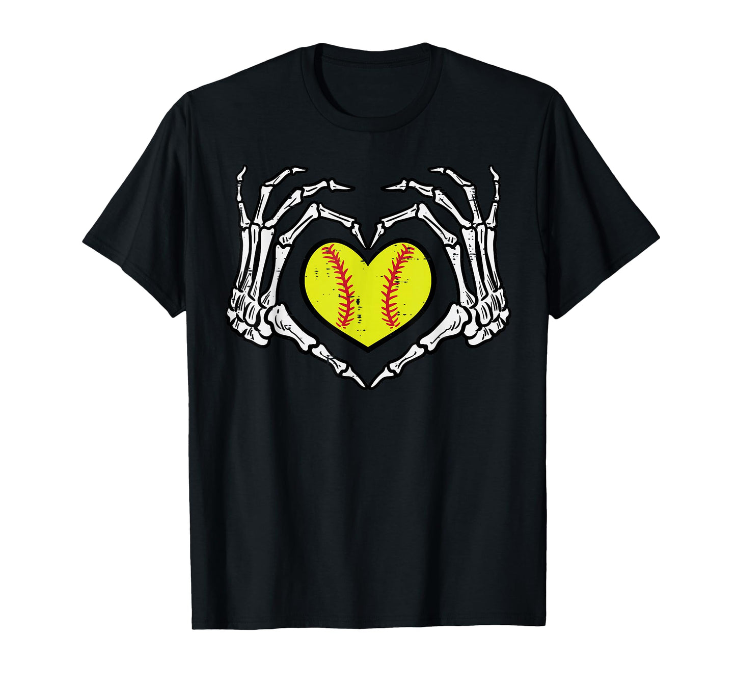 Halloween Softball Heart Skeleton Hands Costume Women Girls T-Shirt