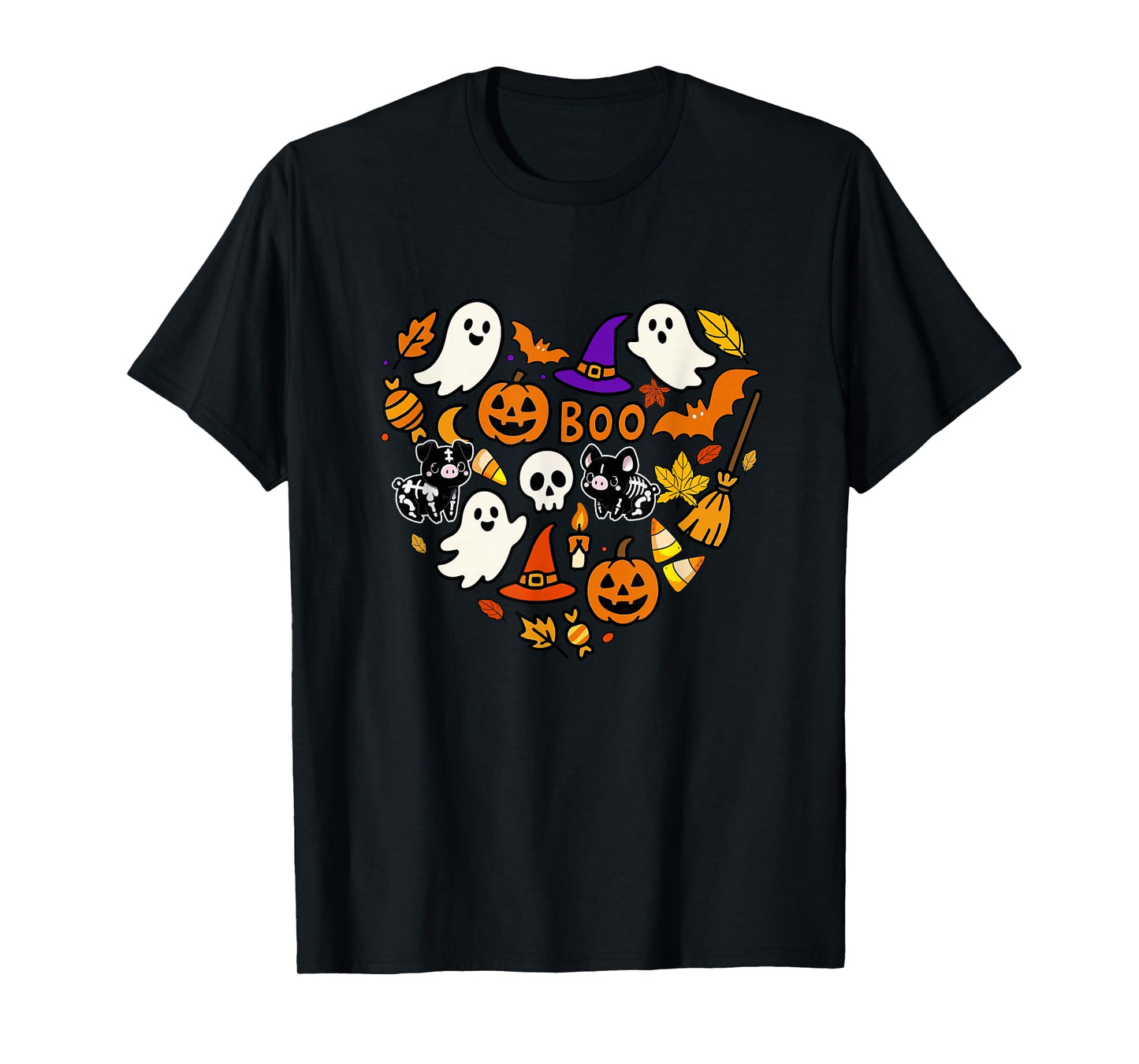 Group Pigs Boo Ghosts Candy Corns Halloween Heart Shape T-Shirt