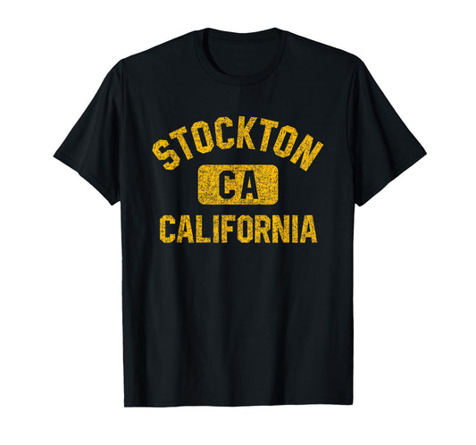 Stockton California Gym Style Distressed Amber Print T-Shirt