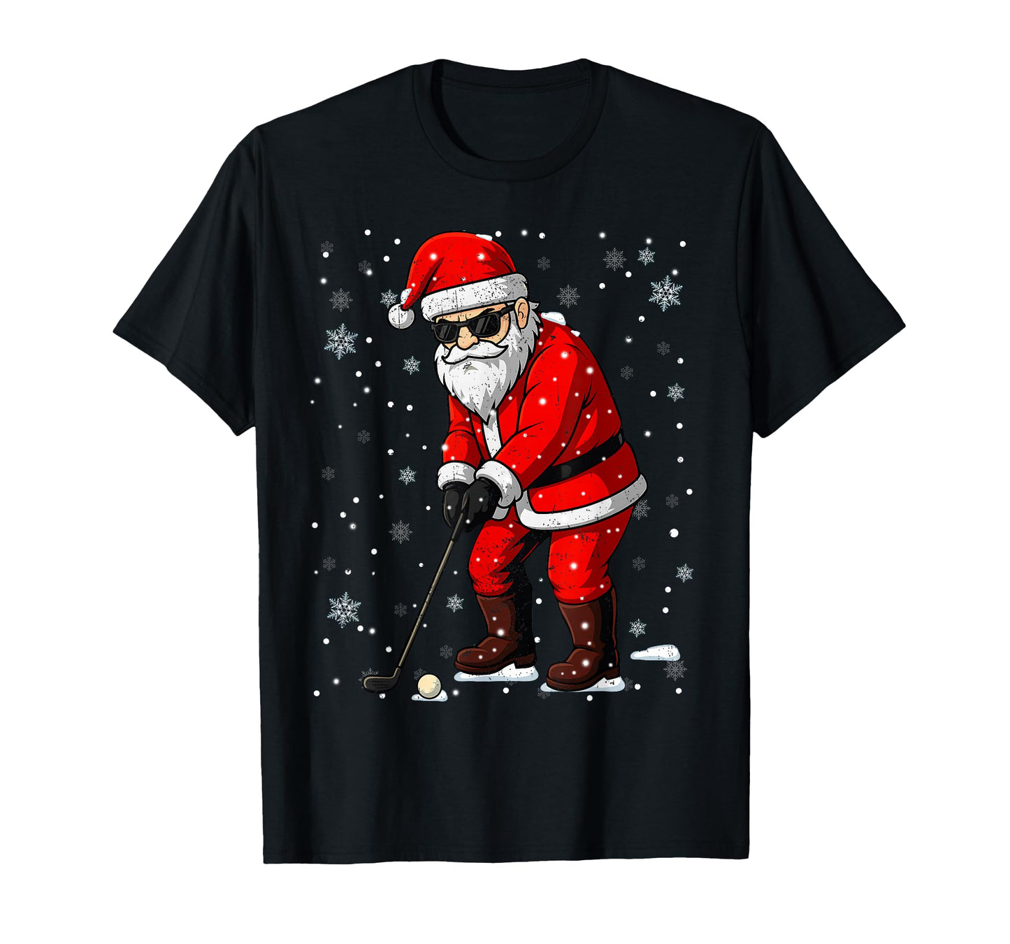 Funny Retro Santa Play Golf Snowflake Christmas Xmas Men T-Shirt