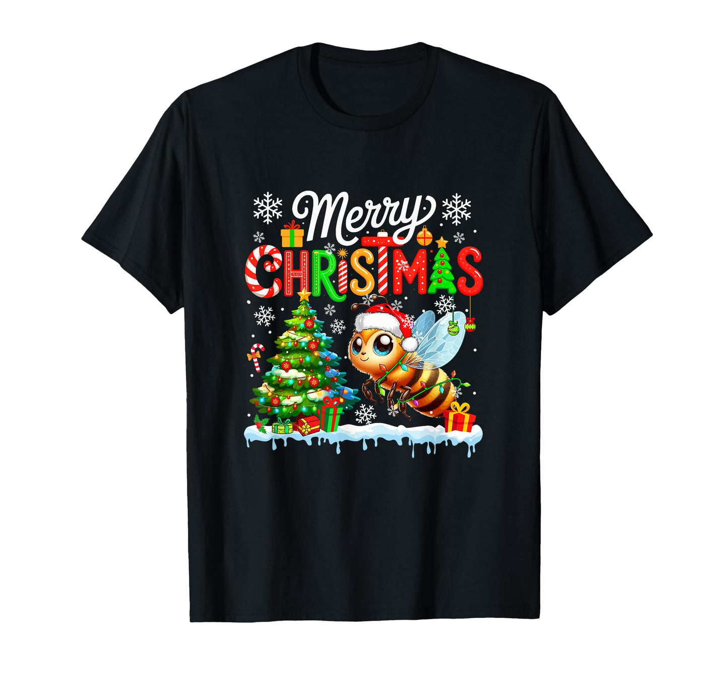 Merry Christmas Santa Bee Colorful Costume Kids Toddler T-Shirt