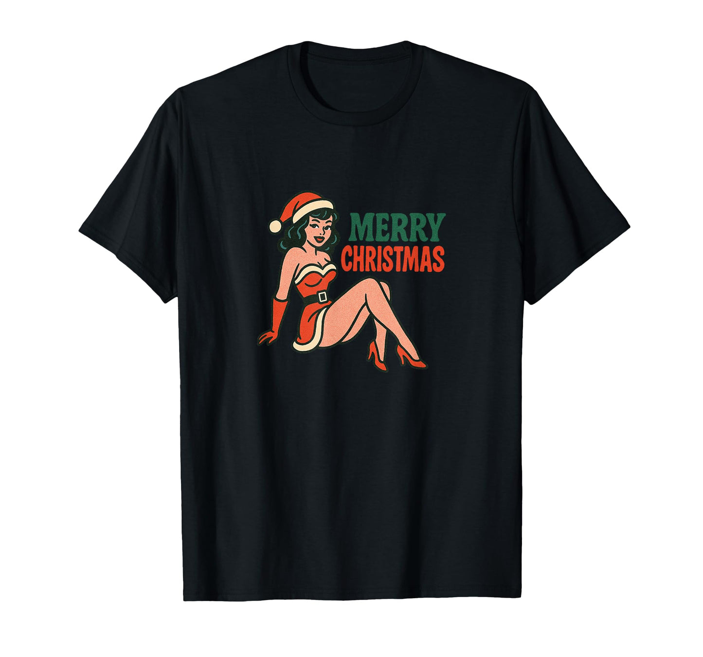 Vintage Merry Christmas Pinup Girl Holiday Retro Art T-Shirt