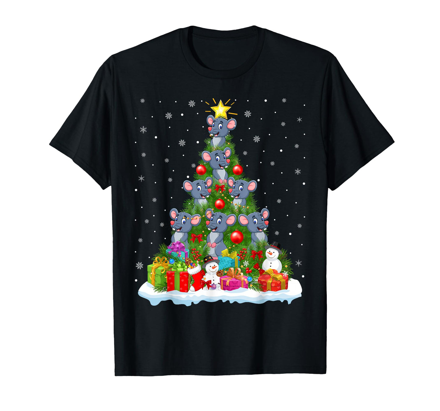 Rat Christmas Tree Holiday Decor Funny Xmas Lights T-Shirt