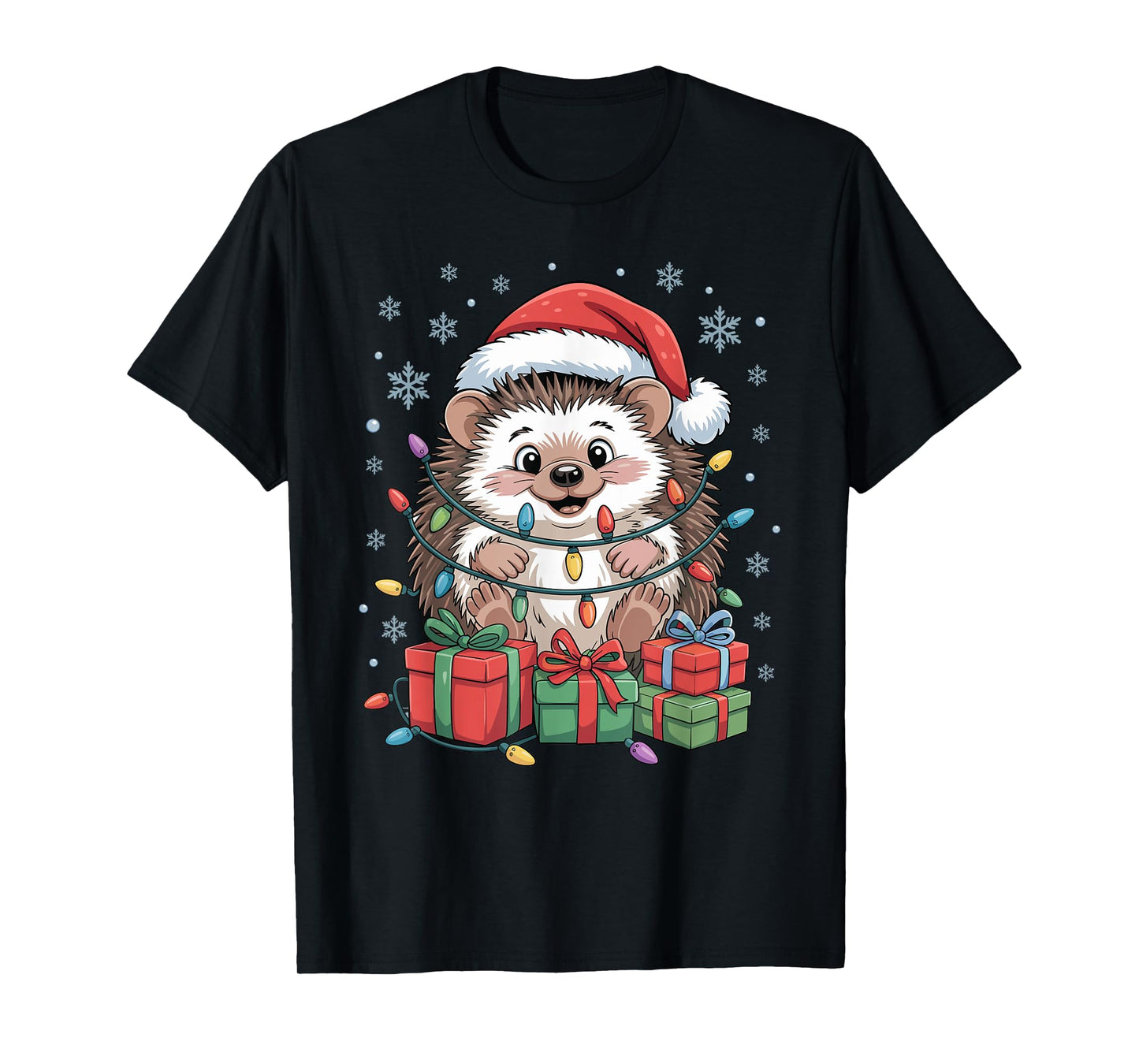Hedgehog Santa Hat Animals Lovers Ugly Christmas Pajamas T-Shirt