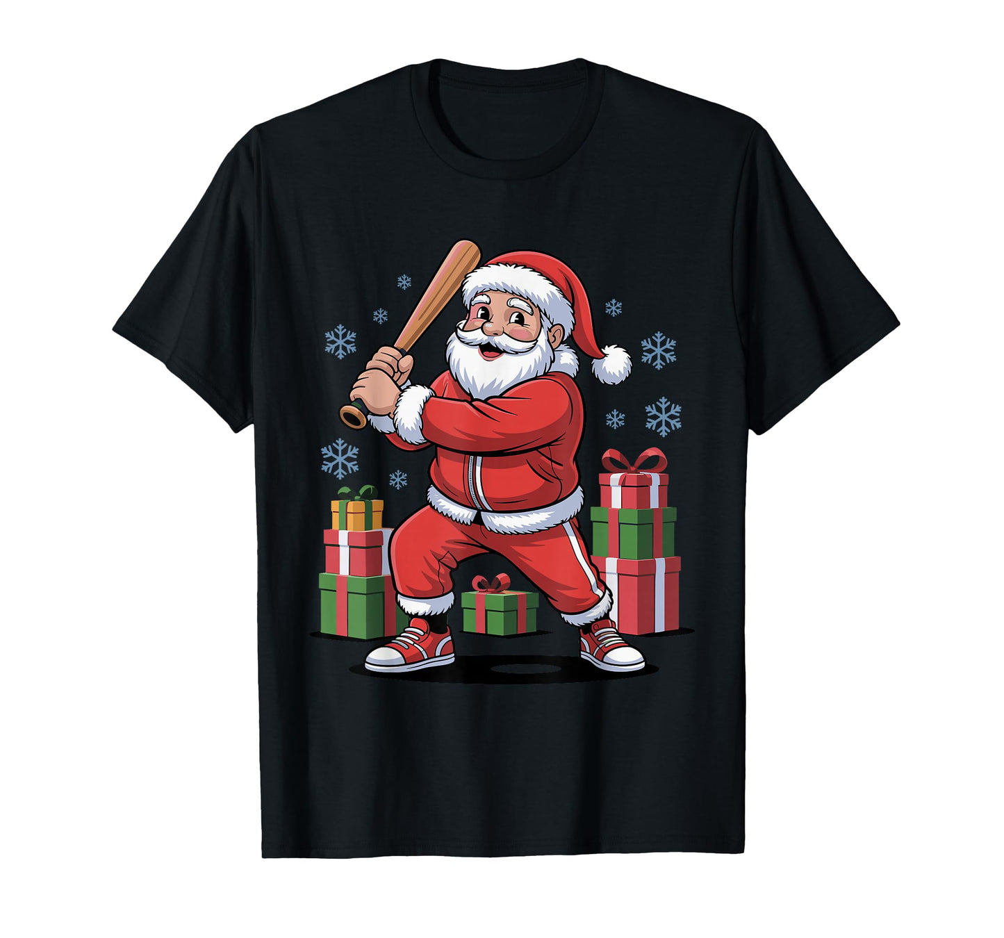 Funny Santa Playing Baseball Holiday Christmas Xmas Pajama T-Shirt