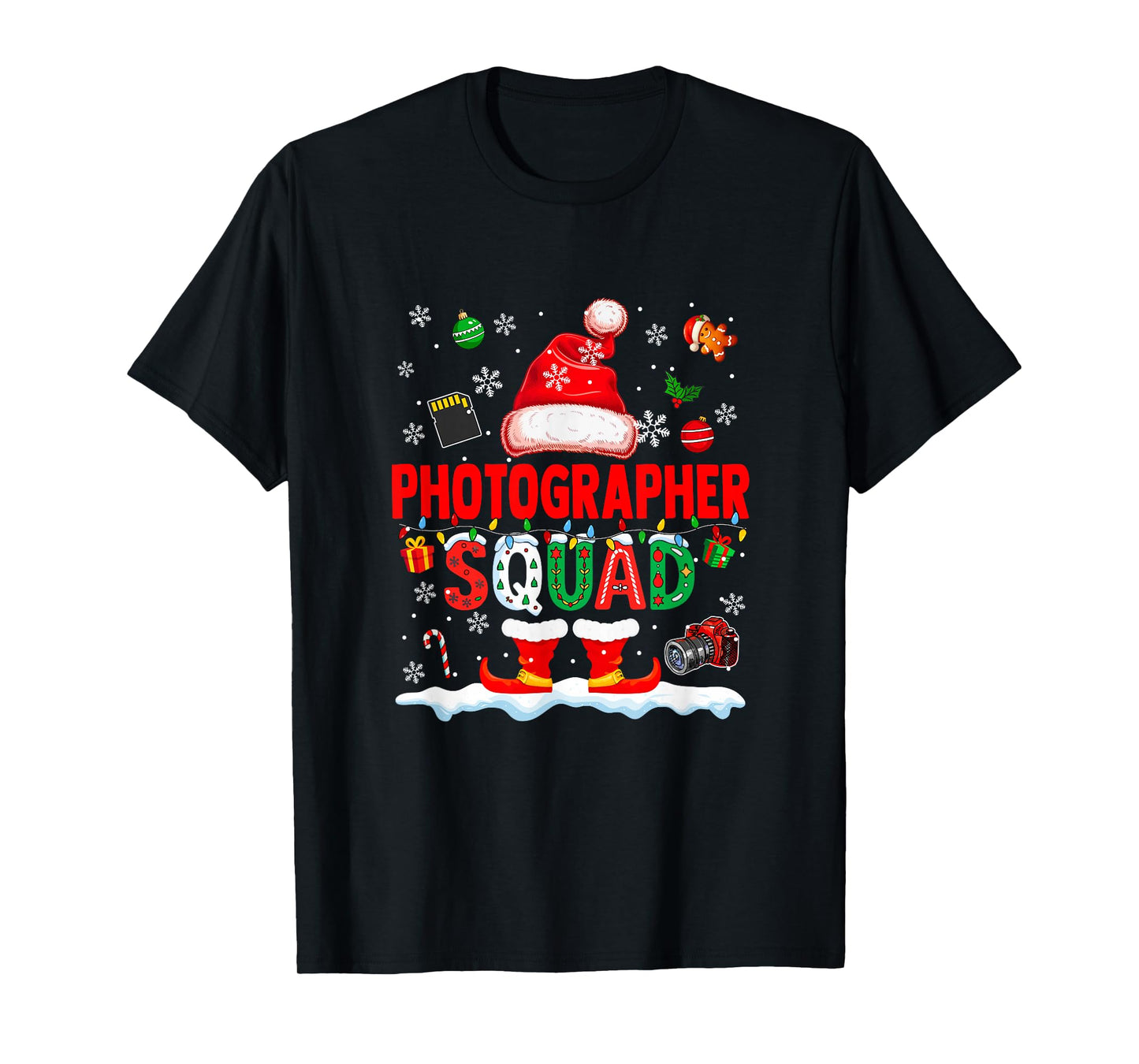 Photographer Squad Men Job Christmas Santa Costume Bow Tie T-Shirt
