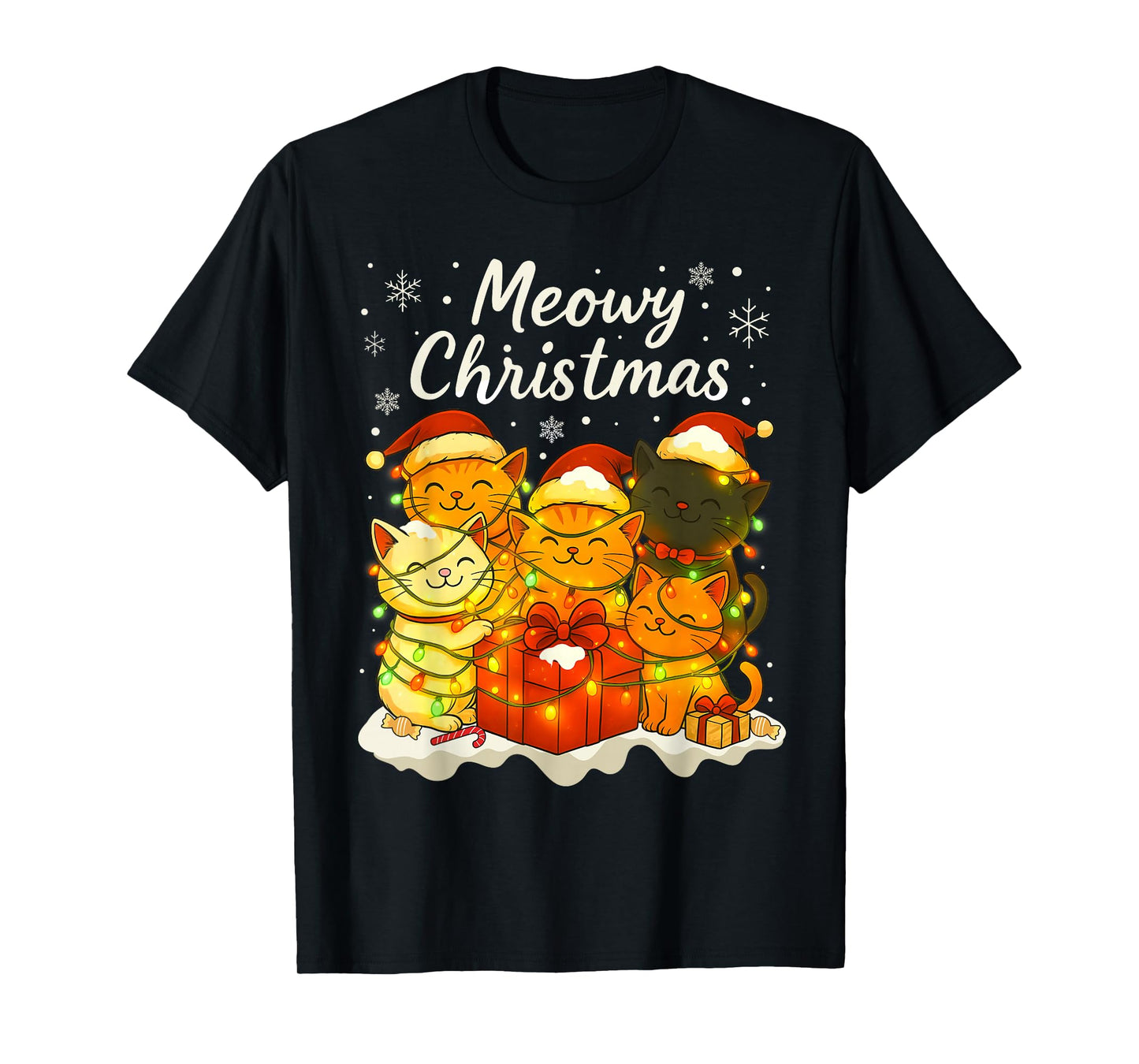 Funny Cat Christmas Holiday Xmas Santa Hat Meowy Christmas T-Shirt