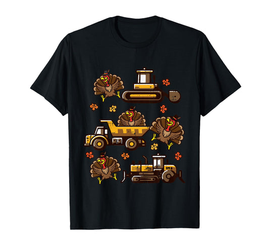 Kids Thanksgiving Construction Trucks Fall Toddler Boys Kid Youth T-Shirt