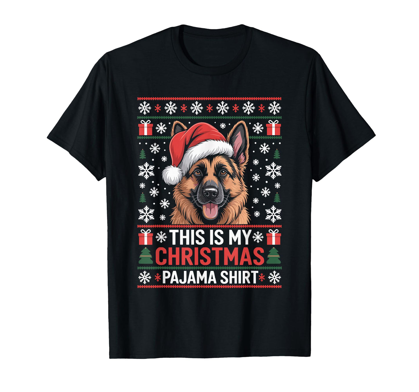 German Shepherd Santa Hat Ugly Christmas Sweater Dog T-Shirt