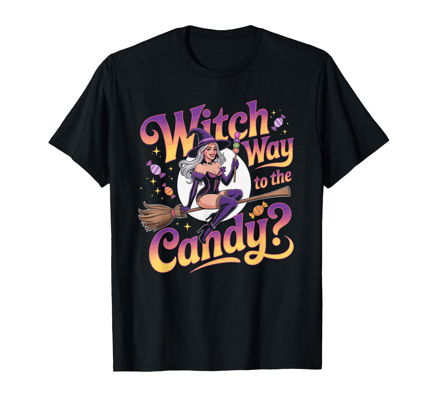 Witch Way to The Candy Adult Halloween Witch for Women T-Shirt