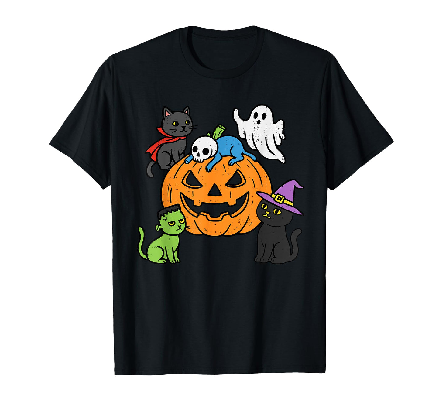 Halloween Cats Pumpkin Witch Vampire Spooky Kitty Costume T-Shirt