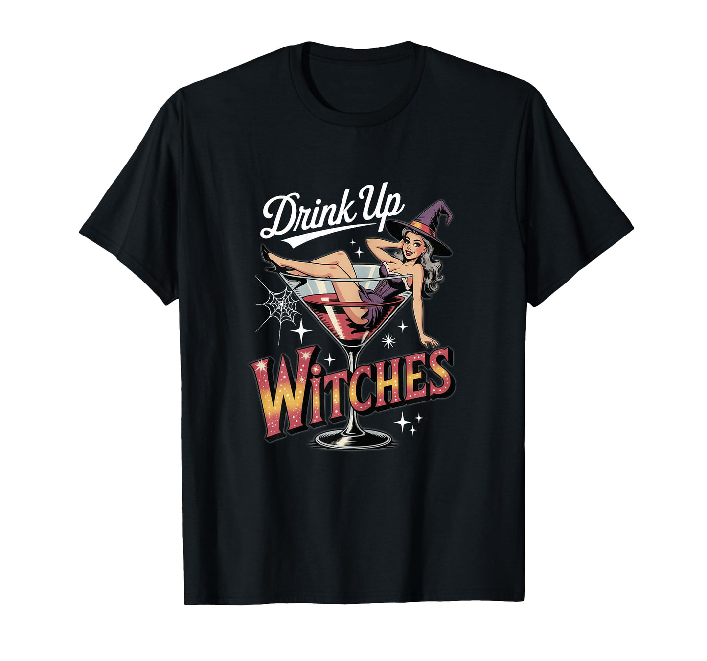 Funny Retro Pin-Up Witch Cocktail Party Drink Up Witches T-Shirt