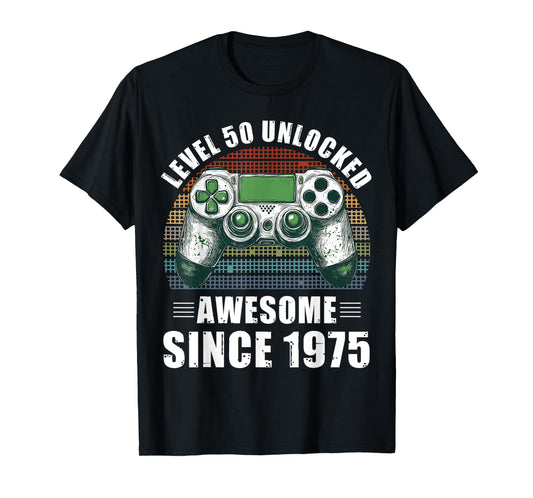 Level 50 Unlocked Video Gamer 50 Birthday Awesome Since 1975 T-Shirt