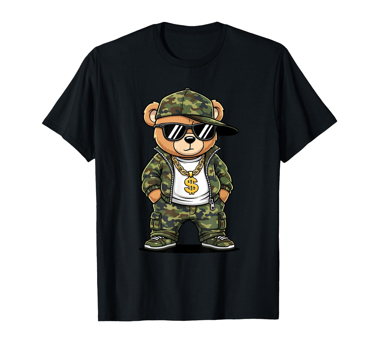 Camoflage Hip Hop Bear - 80s 90s Old School Hip Hop T-Shirt