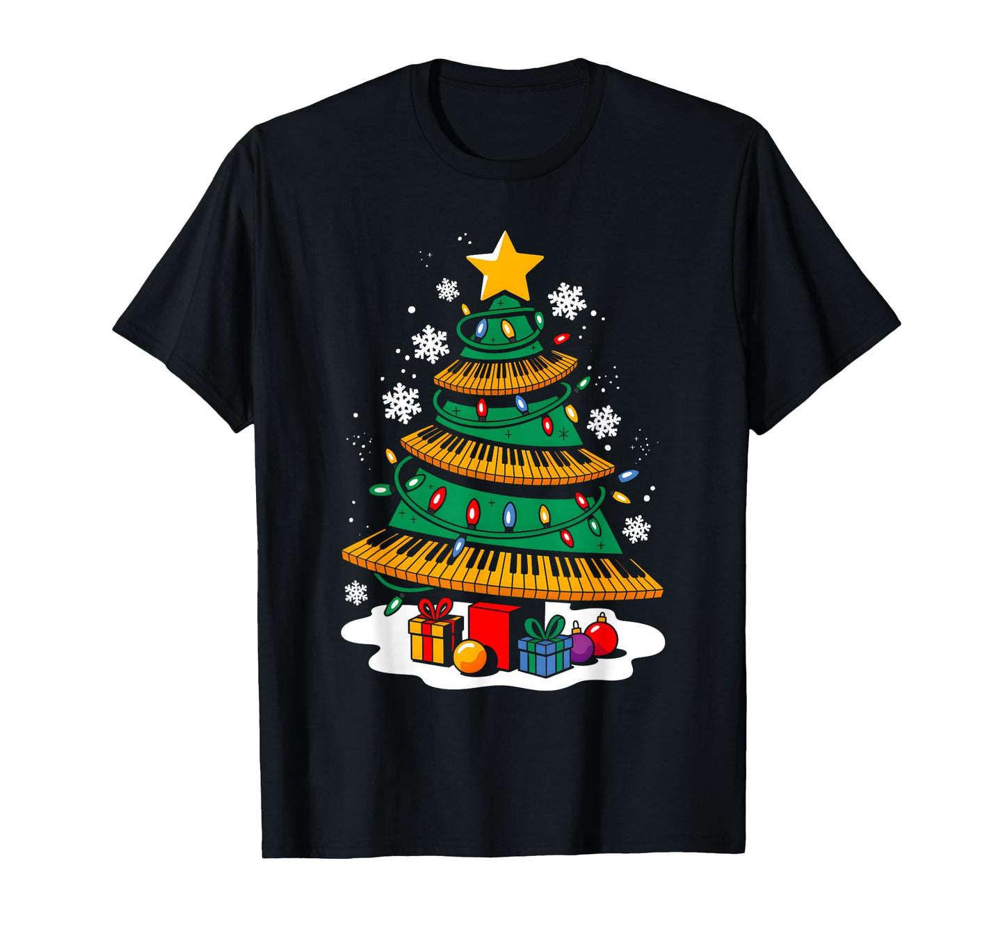 Christmas Piano Player Xmas Tree Funny Music Lover Santa T-Shirt