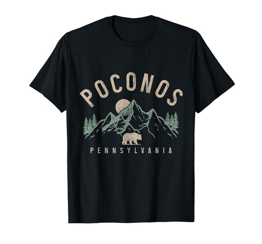Poconos Pennsylvania Mountains Bear Nature Lover Vintage T-Shirt