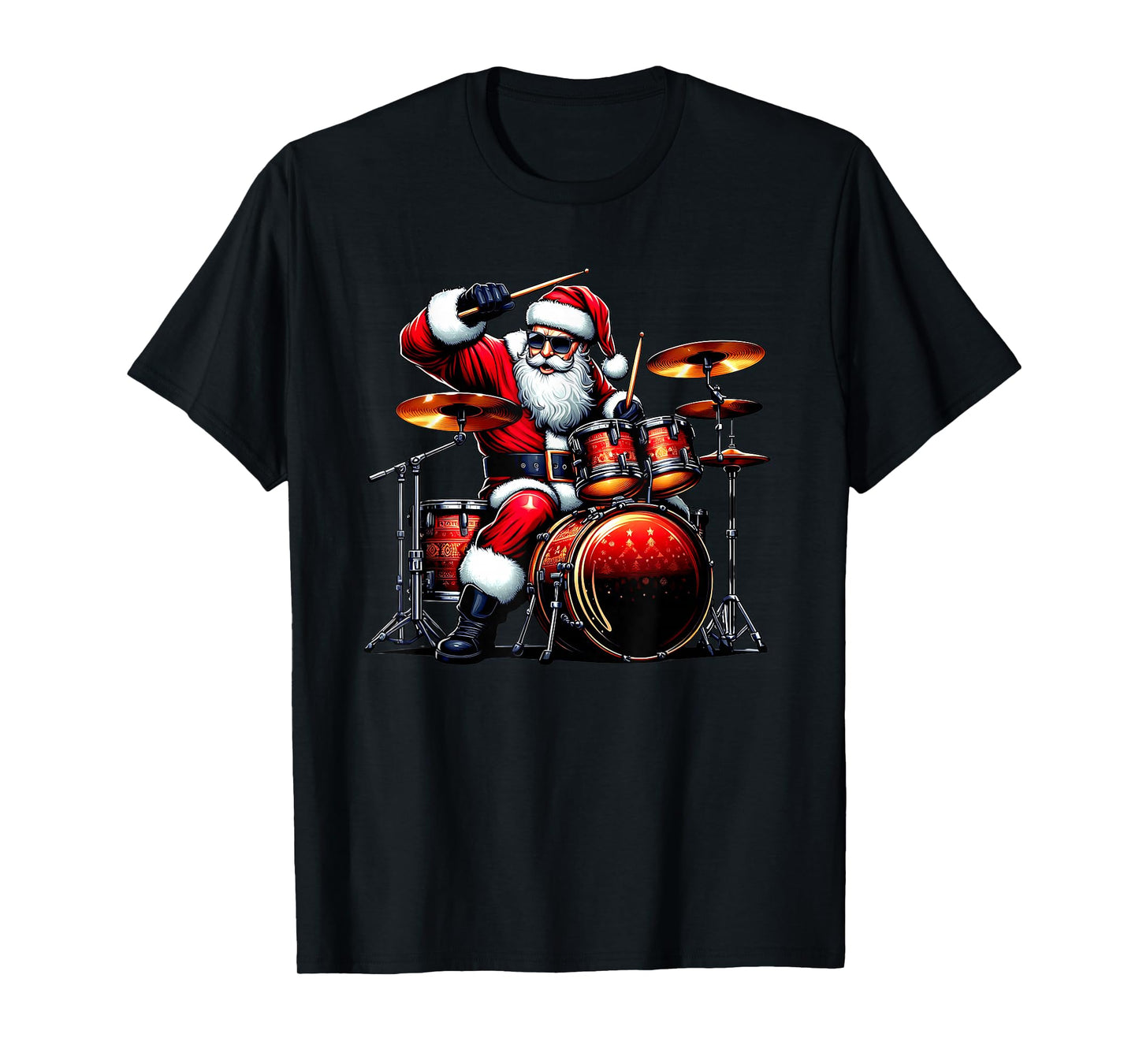 Drummer Santa Playing Drums Christmas Funny Drumming T-Shirt