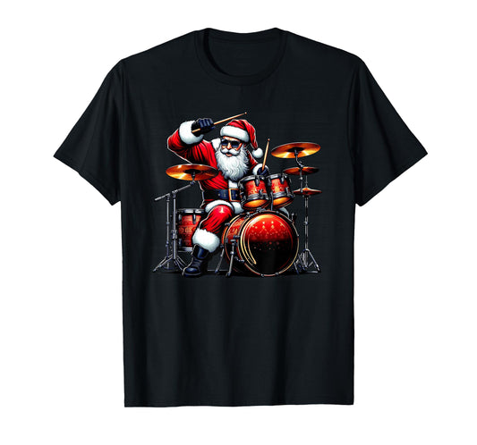 Drummer Santa Playing Drums Christmas Funny Drumming T-Shirt
