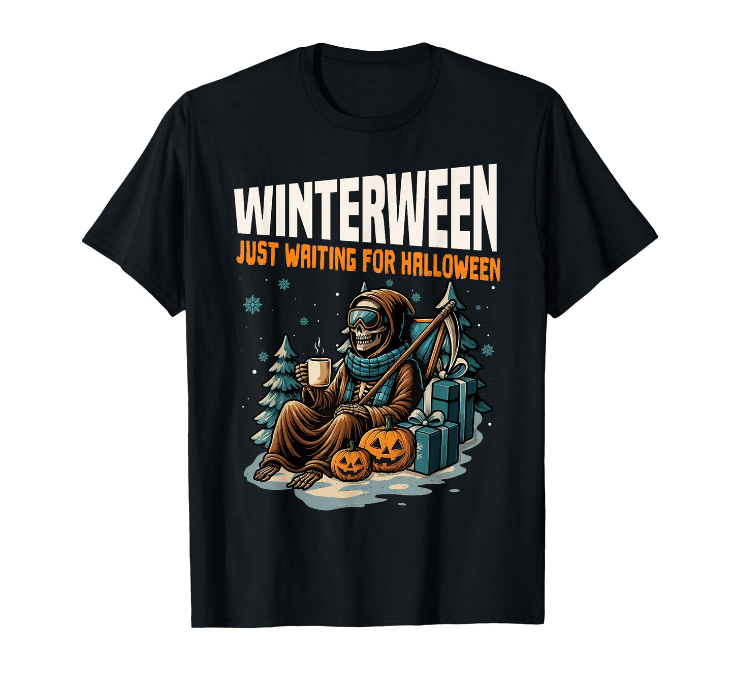 Winterween Just Waiting for Halloween Christmas Funny T-Shirt