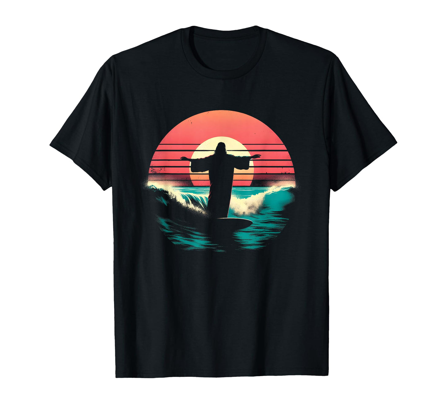 Jesus Surfing On Water - Funny Christian Religious Surfer T-Shirt