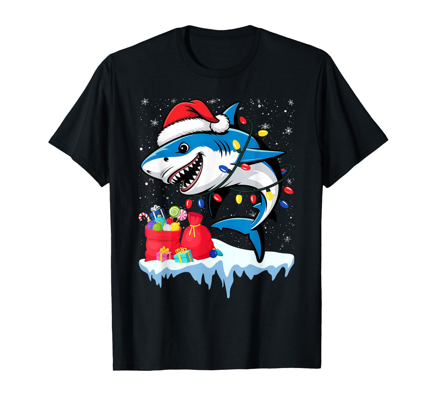 Shark Santa Hat Candy Cane Peppermint Candies Christmas T-Shirt