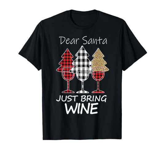 Dear Santa Just Bring Wine Christmas Tree Wine Lover Retro T-Shirt