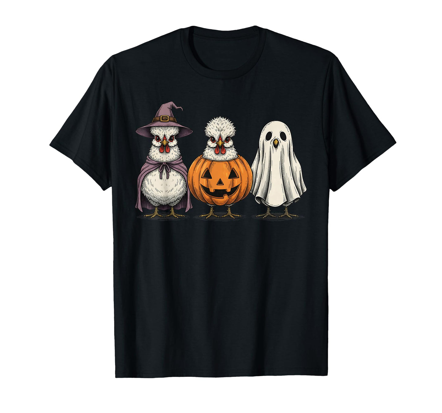 Spooky Ghost Silkie Chicken Pumpkin Halloween Farm Animal T-Shirt