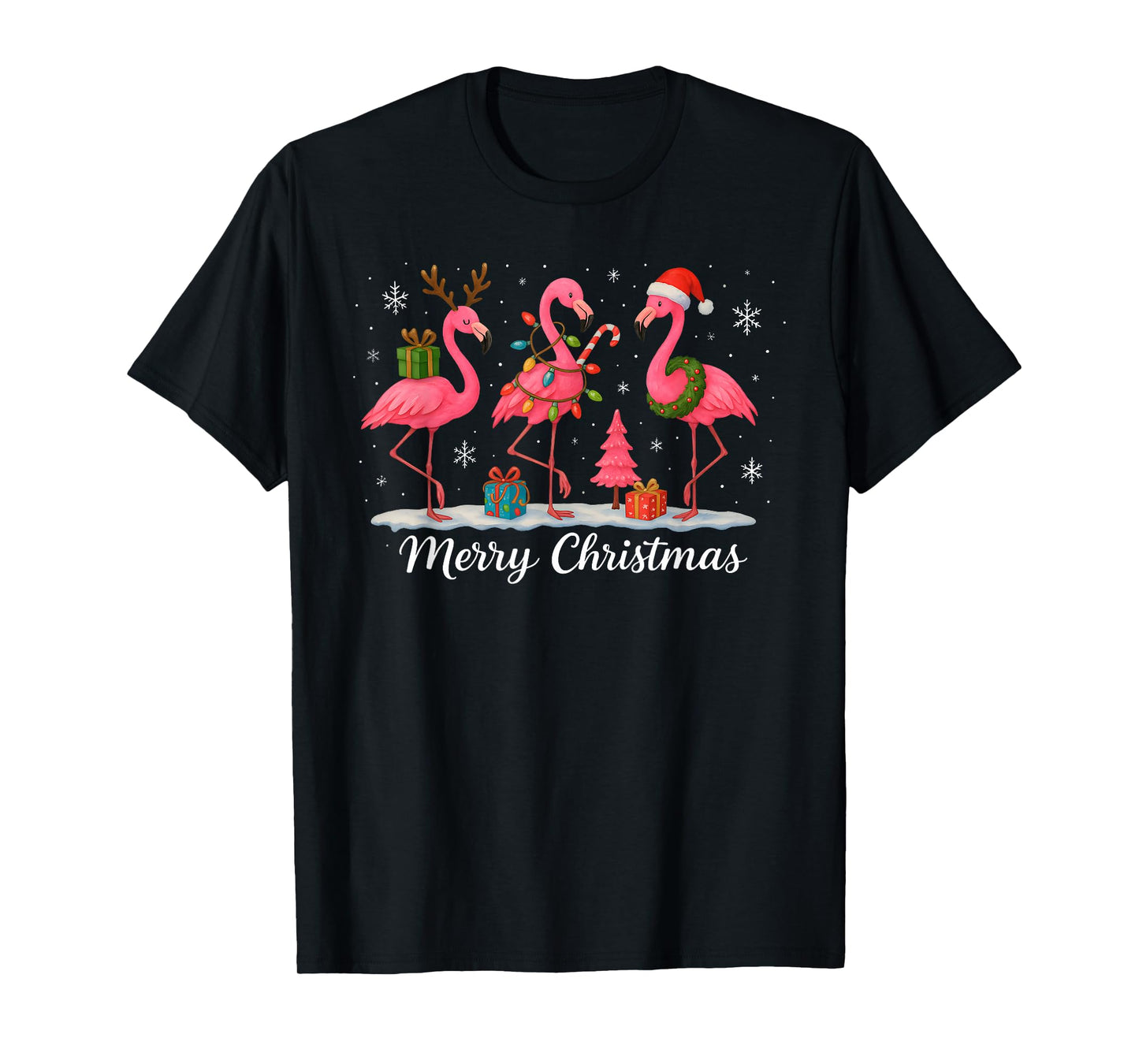 Merry Christmas Santa Flamingo Xmas Light Men Women Kid T-Shirt