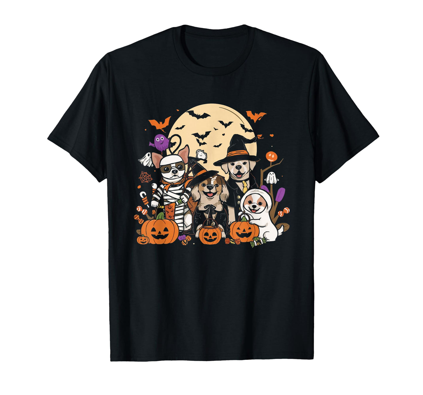 Cute Mummy Witch Ghost Halloween Dog Costume Men Women Kids T-Shirt